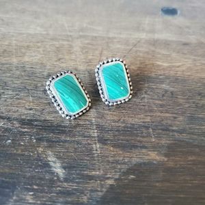Vintage sterling malachite large stud earrings